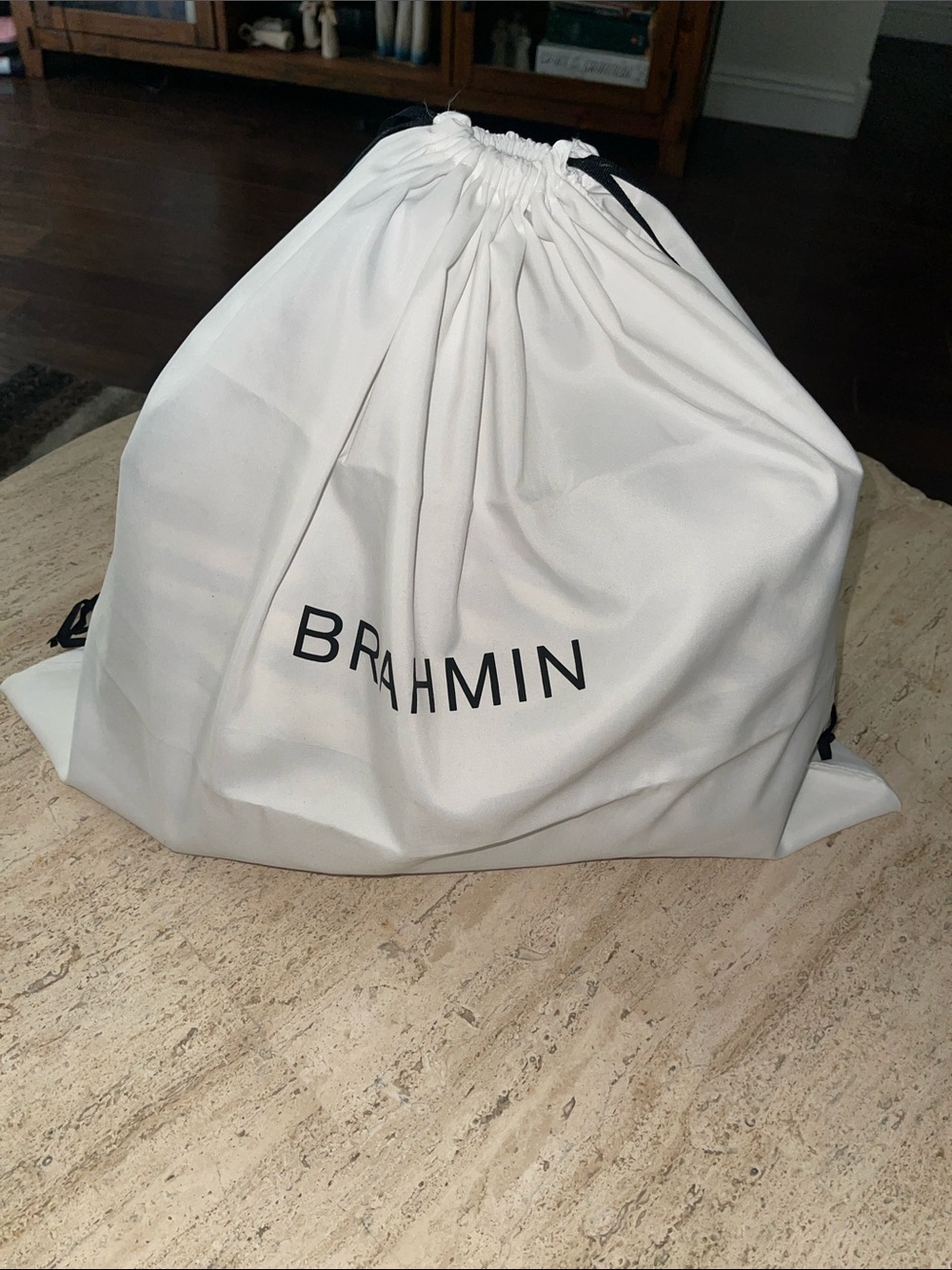BRAHMIN Large Drawstring Dust Bag for Bags. White and Black Bold front Logo.